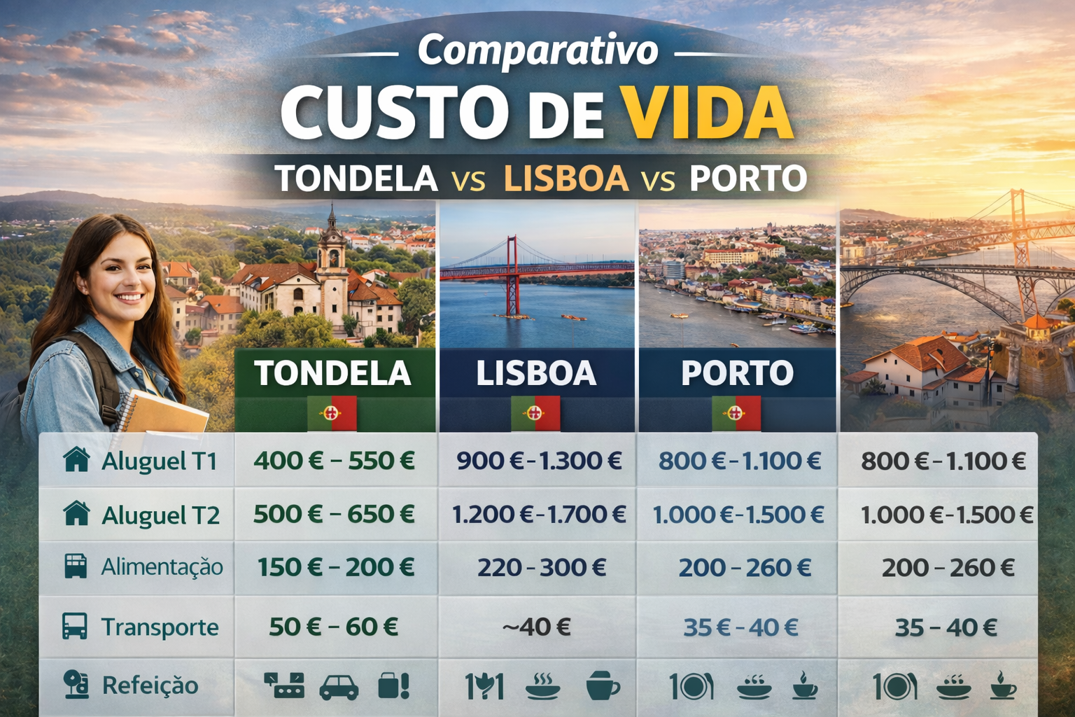Comparativo: Custo de Vida em Tondela vs. Lisboa e Porto